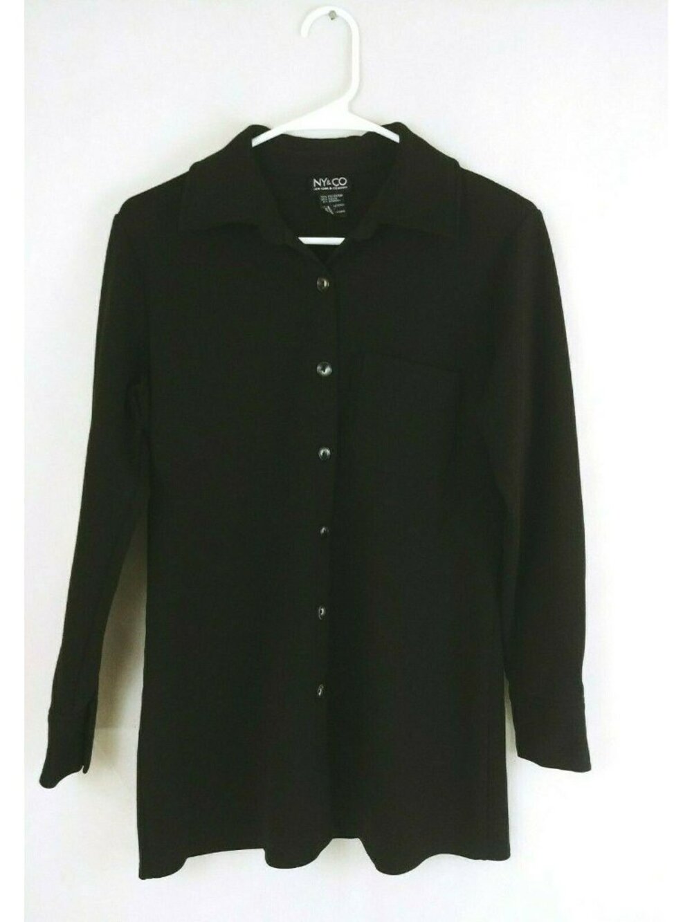 New York & Company Dress Shirt Black Button Up Cuffed Sleeves Size Small